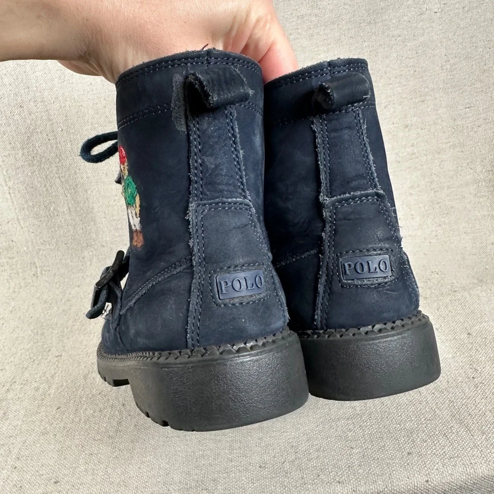 Polo‎ Ralph Lauren Kids Navy Suede Polo Bear Buckle Lace Up Boots
